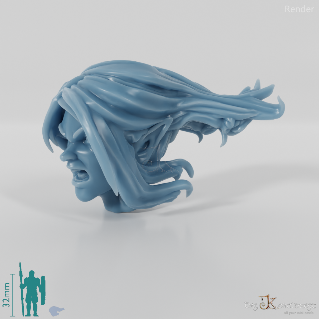 Woman's head - elf with medium-long hair (angry)