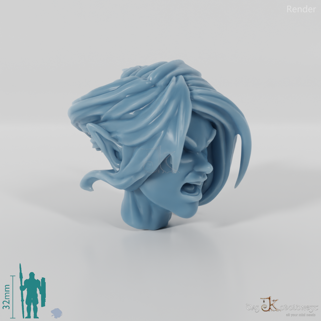 Woman's head - elf with medium-long hair (angry)