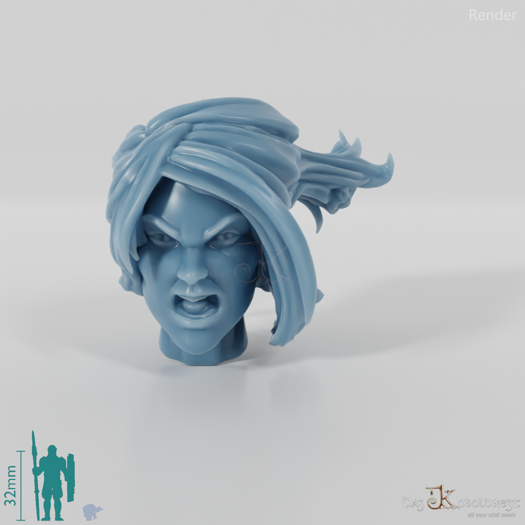 Woman's head - elf with medium-long hair (angry)