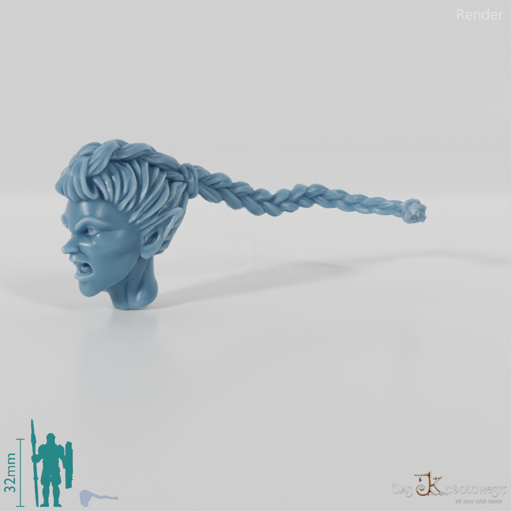 Woman's Head - Elf with Long Braid (Angry)