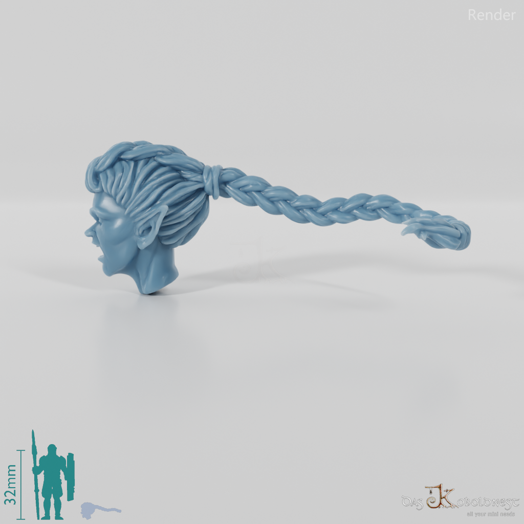 Woman's Head - Elf with Long Braid (Angry)