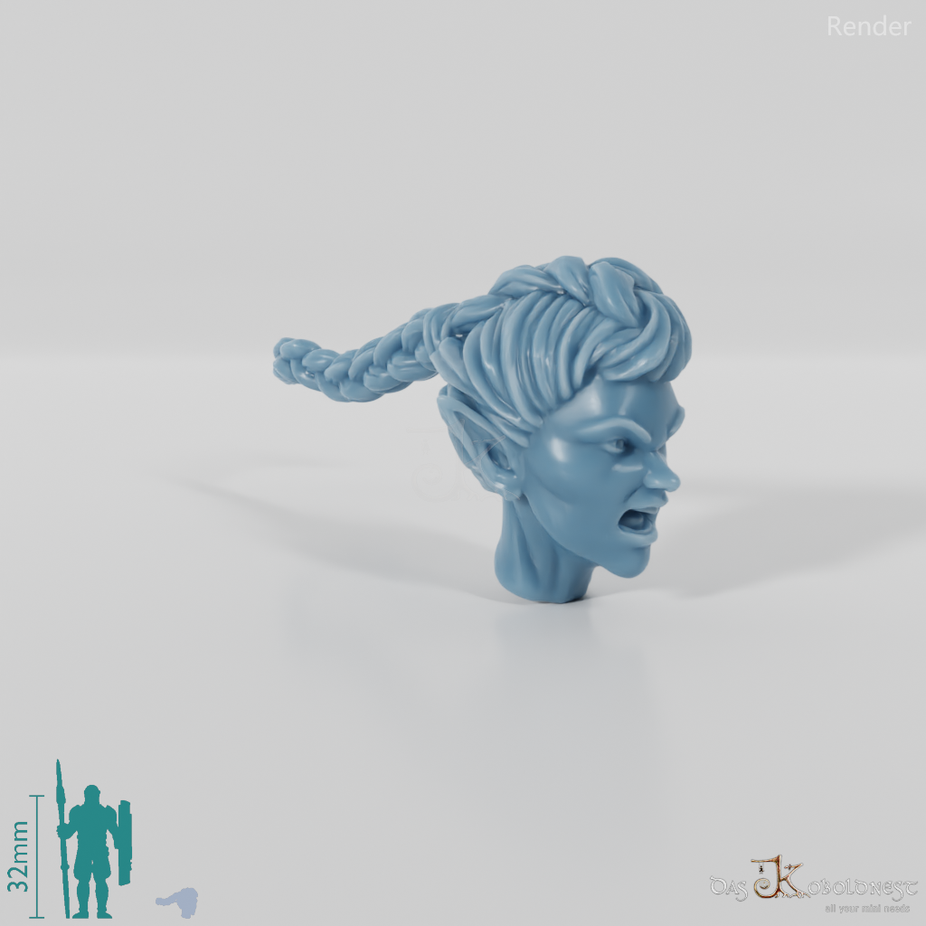 Woman's Head - Elf with Long Braid (Angry)