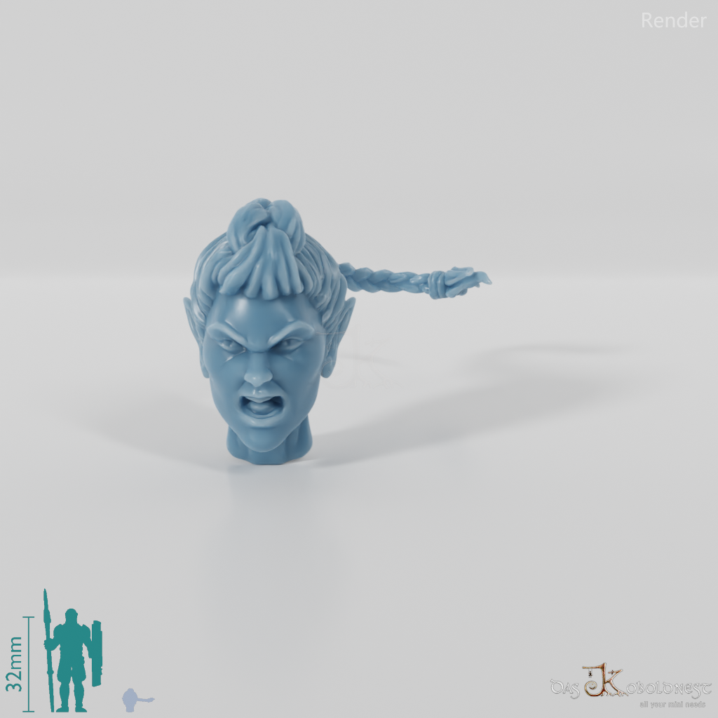 Woman's Head - Elf with Long Braid (Angry)