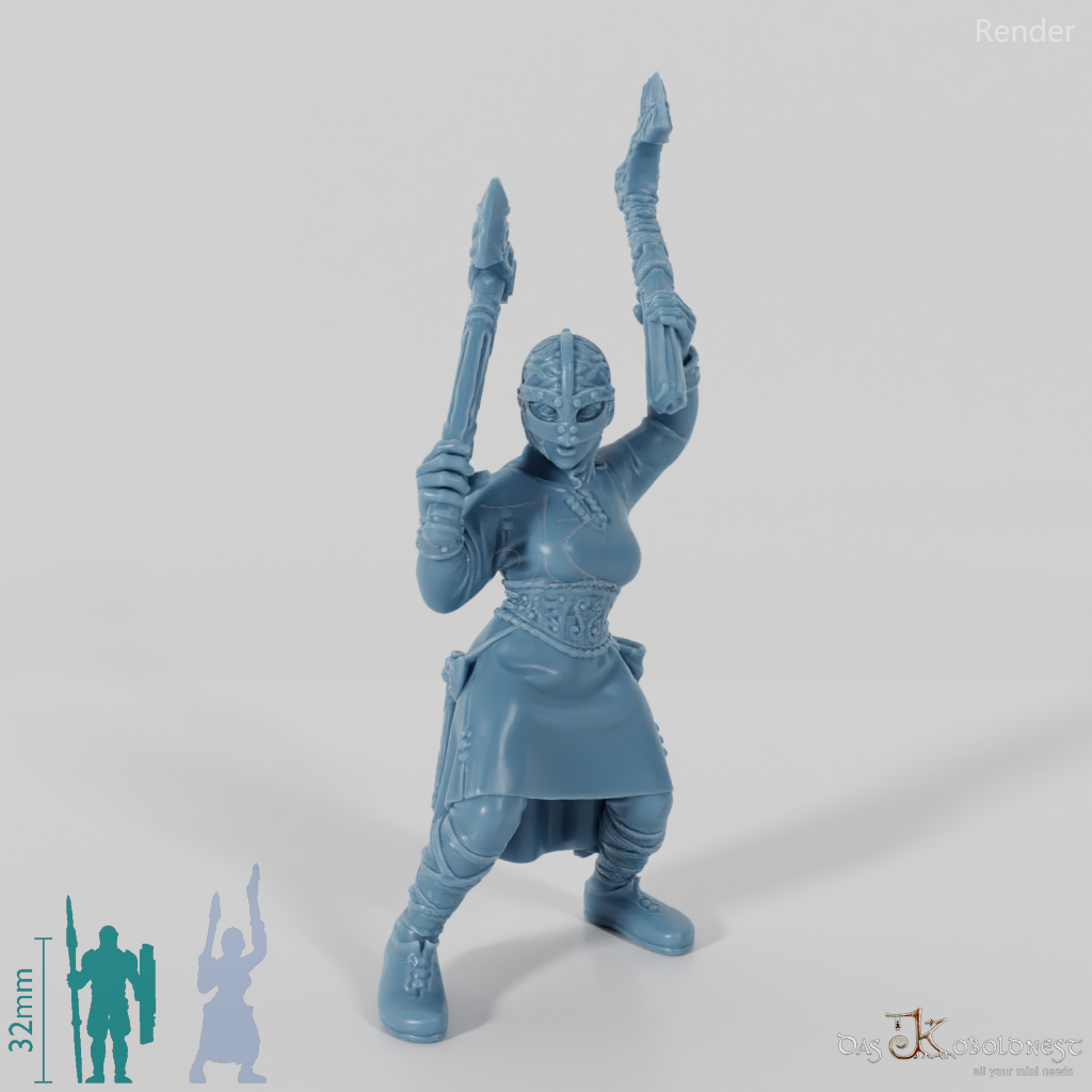 Helmeted shieldmaiden with one-handed axes 2