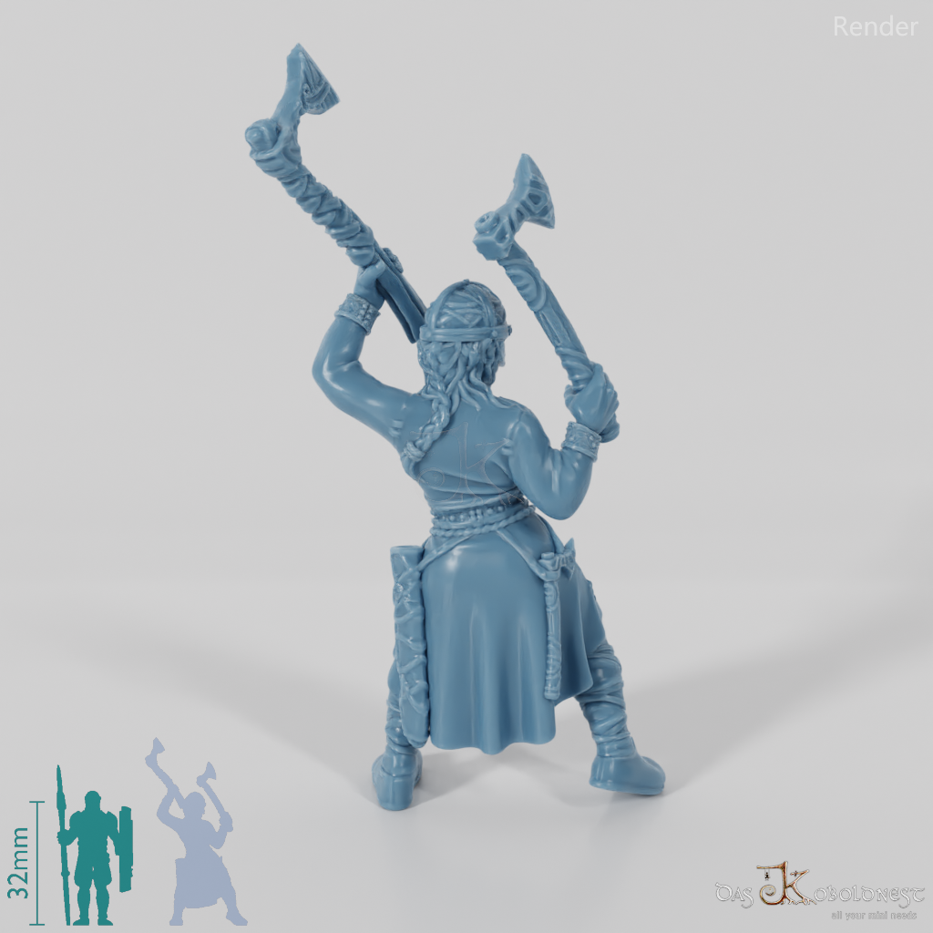 Helmeted shieldmaiden with one-handed axes 2