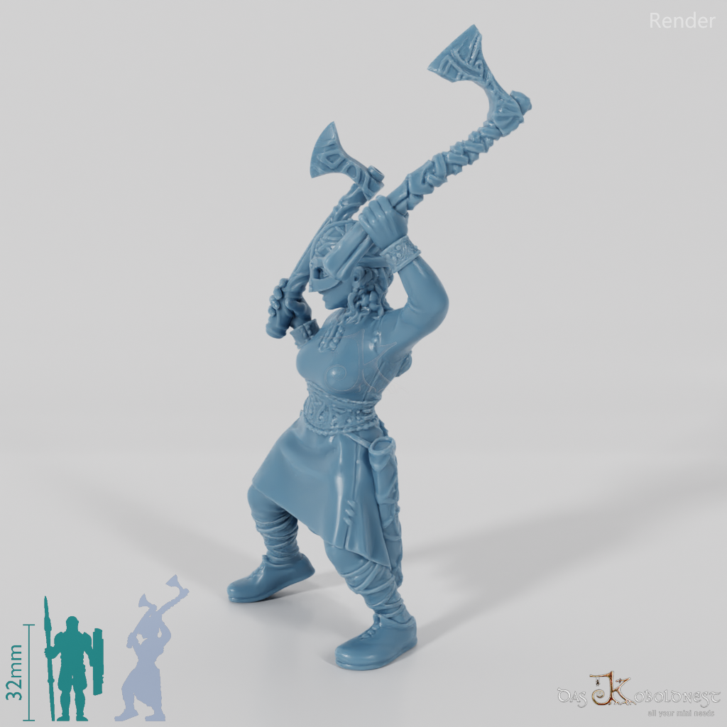 Helmeted shieldmaiden with one-handed axes 2