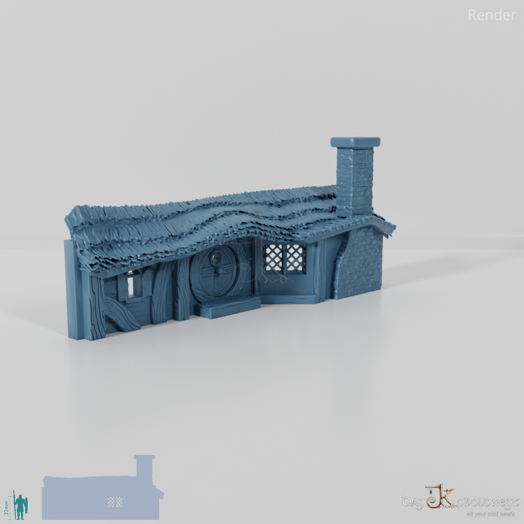 Halfling cave facade with thatched roof