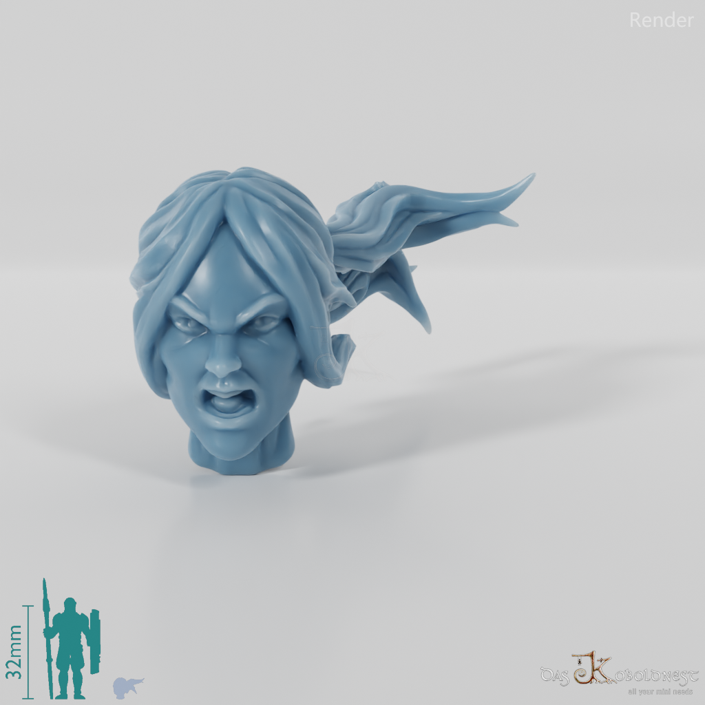 Woman's Head - Two Ponytails (Angry)