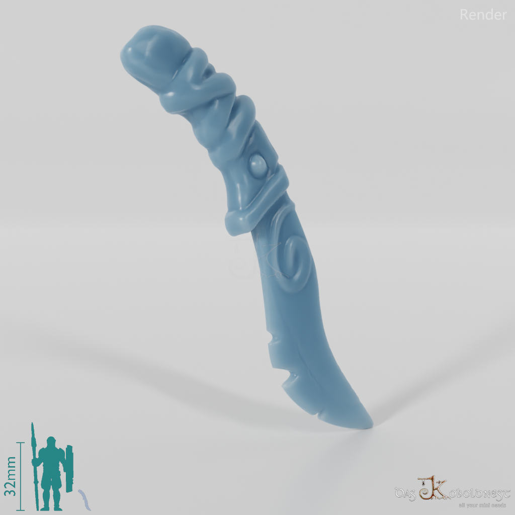 Curved, jagged knife