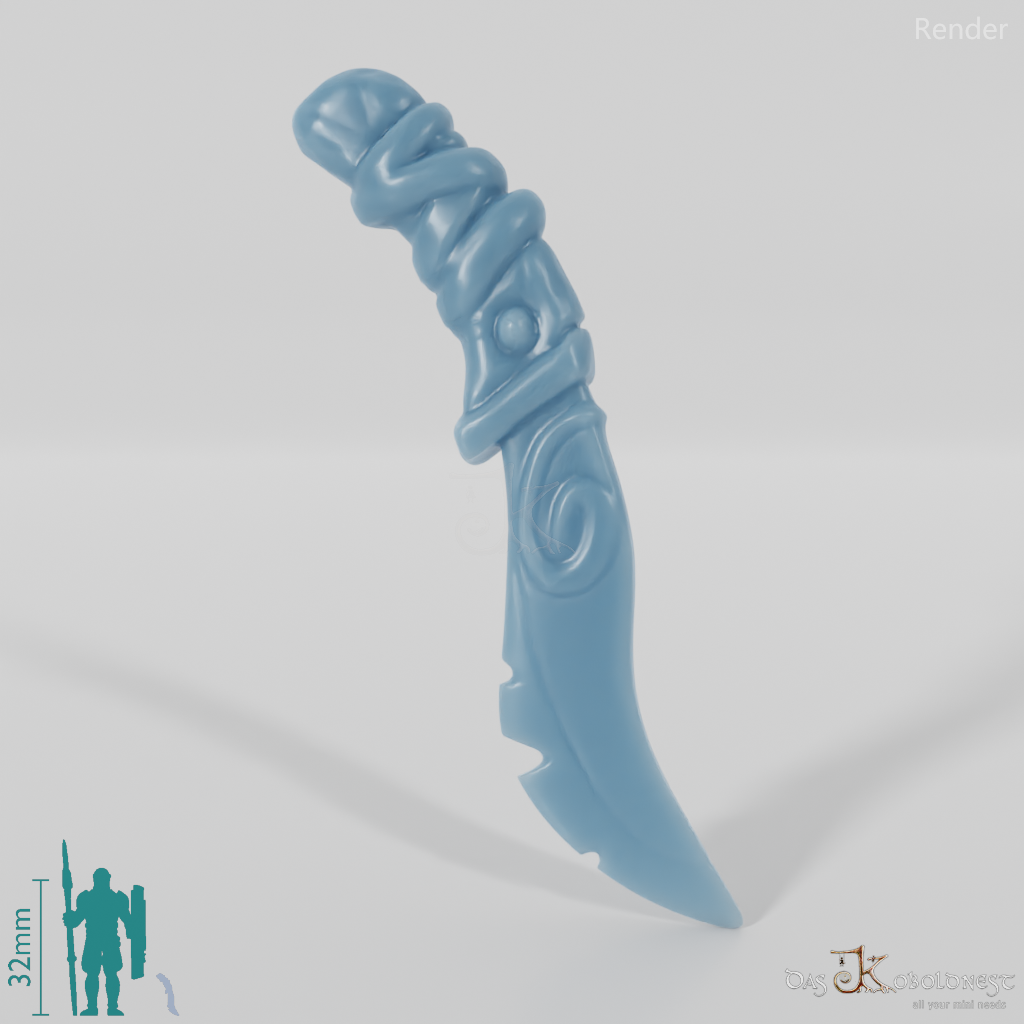 Curved, jagged knife