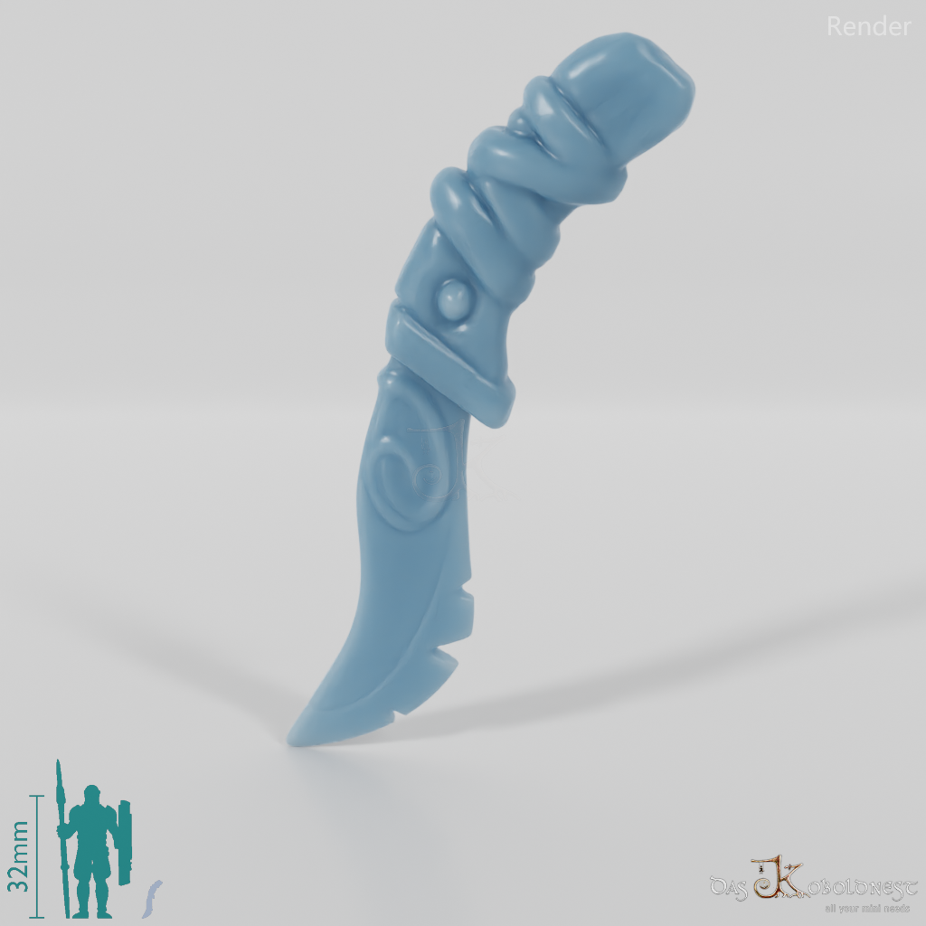 Curved, jagged knife