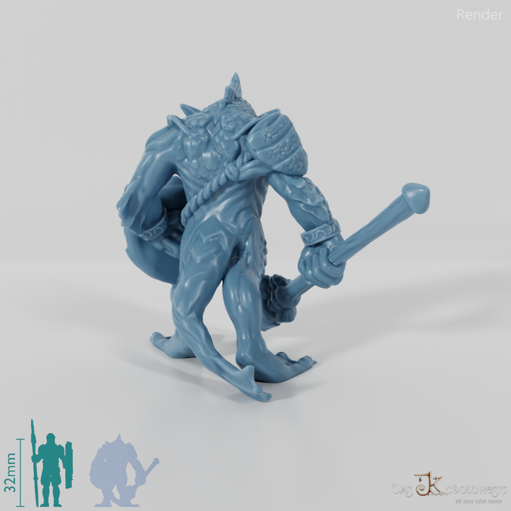 Fischvolk-Krieger mit Speer und Schild