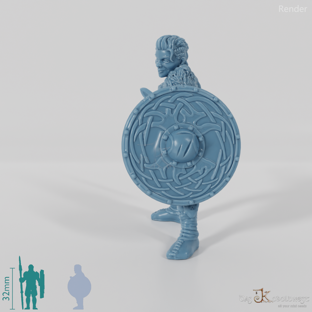 Nordic shieldmaiden with sword and shield