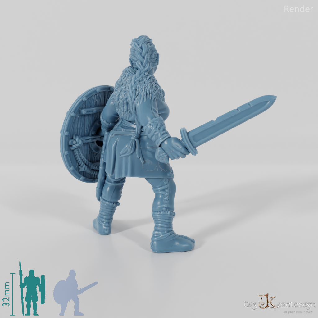 Nordic shieldmaiden with sword and shield