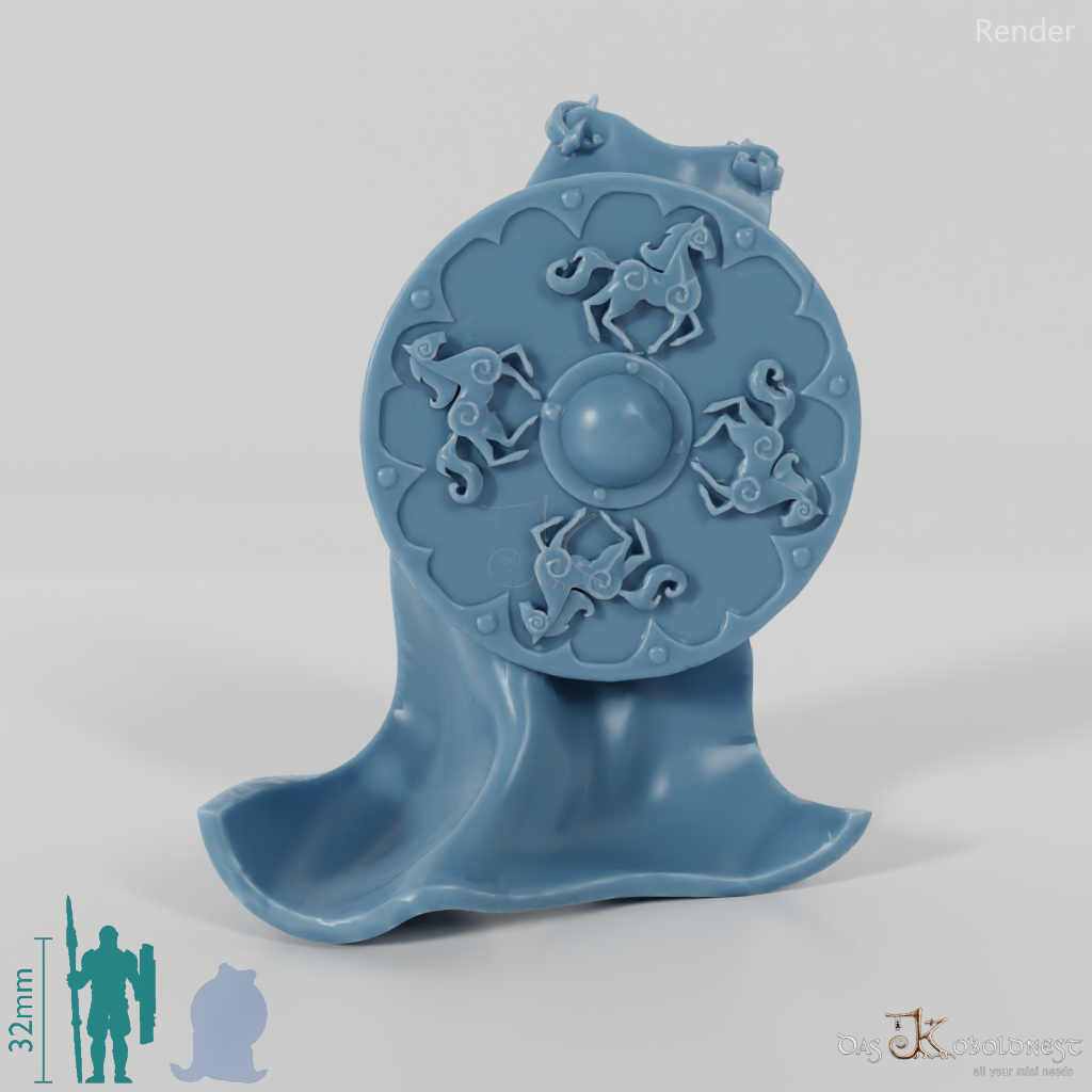 Equestrian cloak with decorated shield