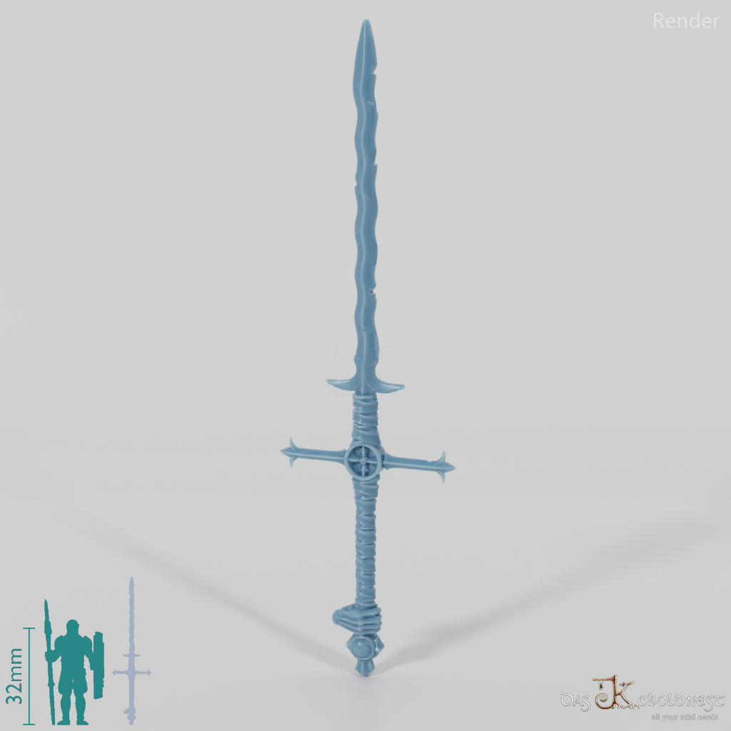 Ghost Flamberge, gripped by hand at the back