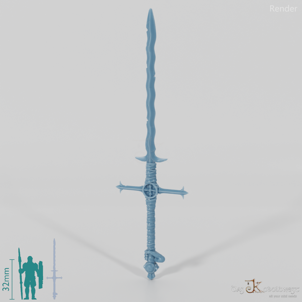 Ghost Flamberge, gripped by hand at the back