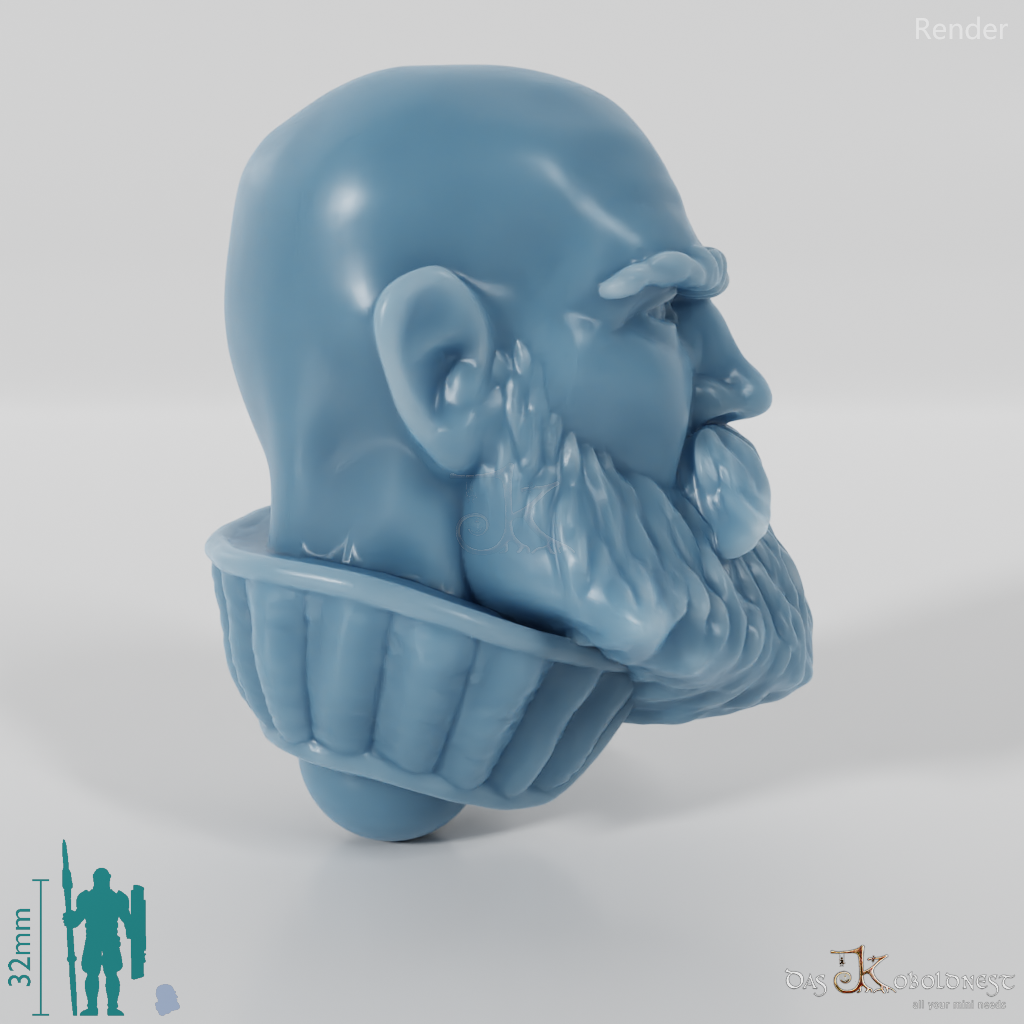 Equestrian Folk Head - Male with bald skull and beard