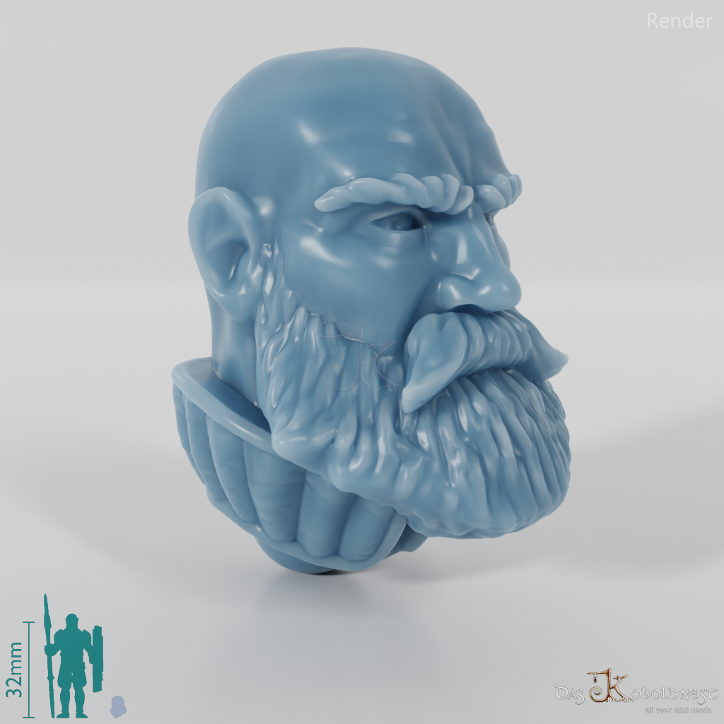 Equestrian Folk Head - Male with bald skull and beard