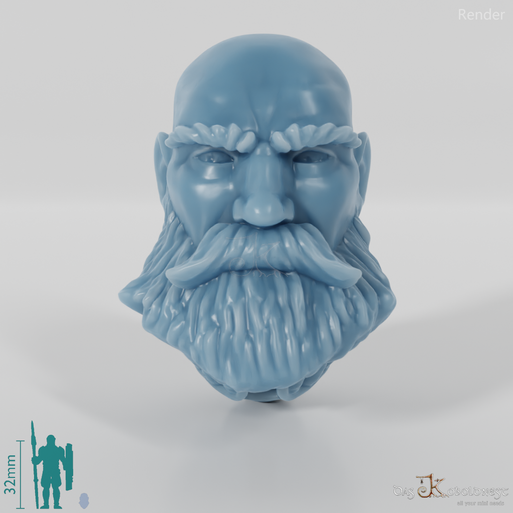 Equestrian Folk Head - Male with bald skull and beard