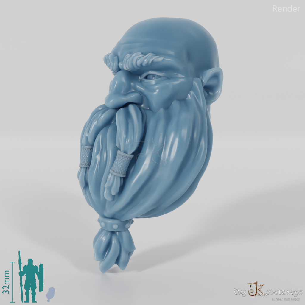 Dwarf Head - Male with bald head and long beard