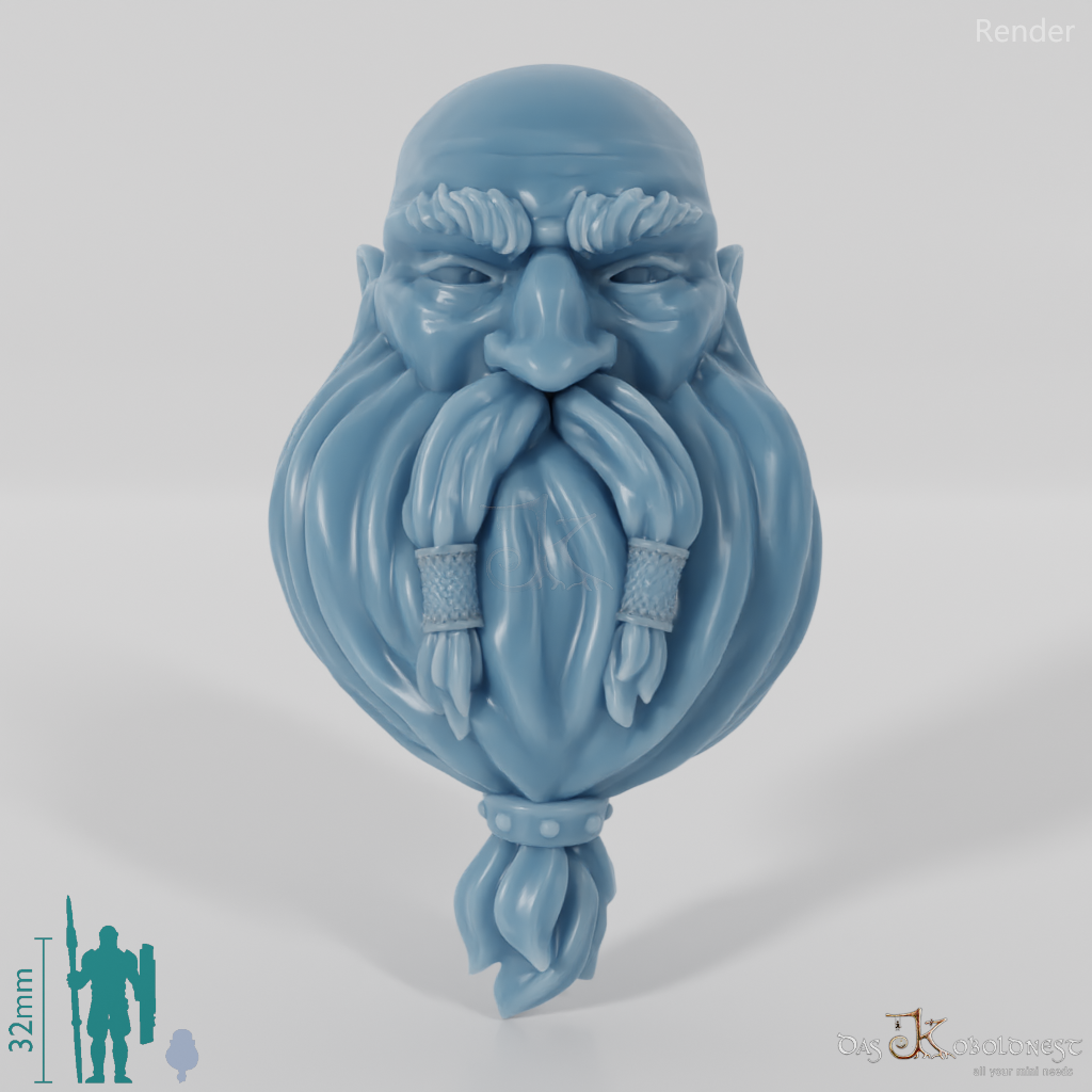 Dwarf Head - Male with bald head and long beard
