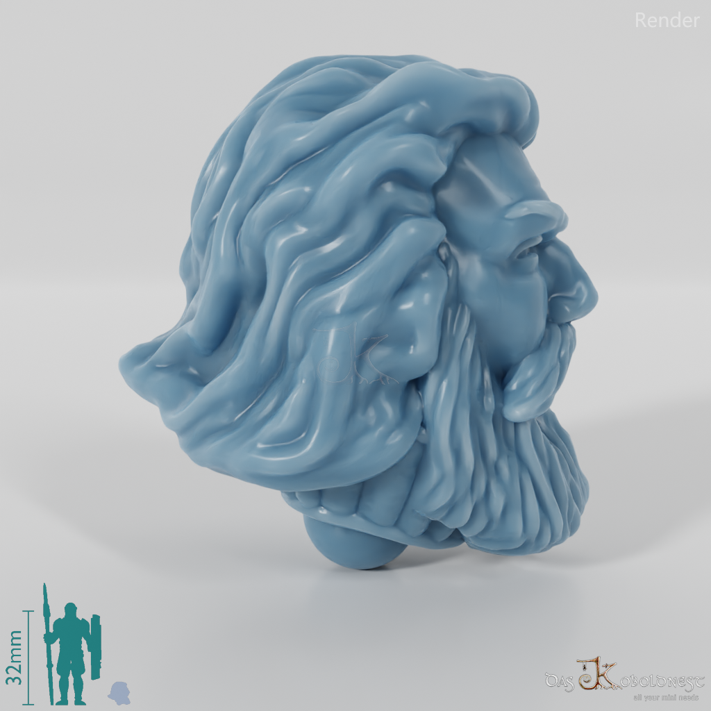 Rider People Head - Male with open hair and beard (calling)