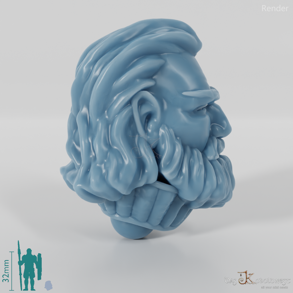 Equestrian people head - Male with open hair and beard