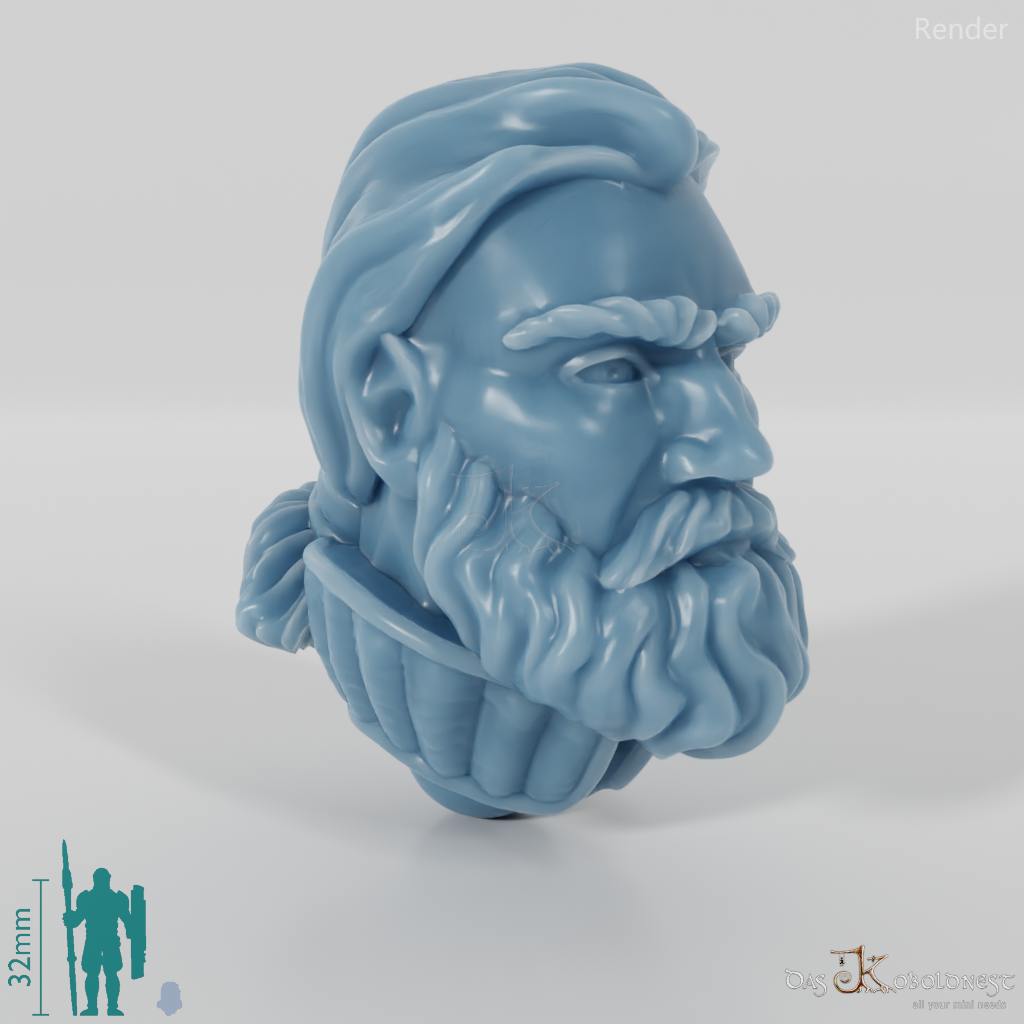 Equestrian people head - male with beard and ponytail