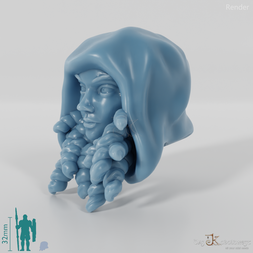 Equestrian Folk Head - Female with curls and hood