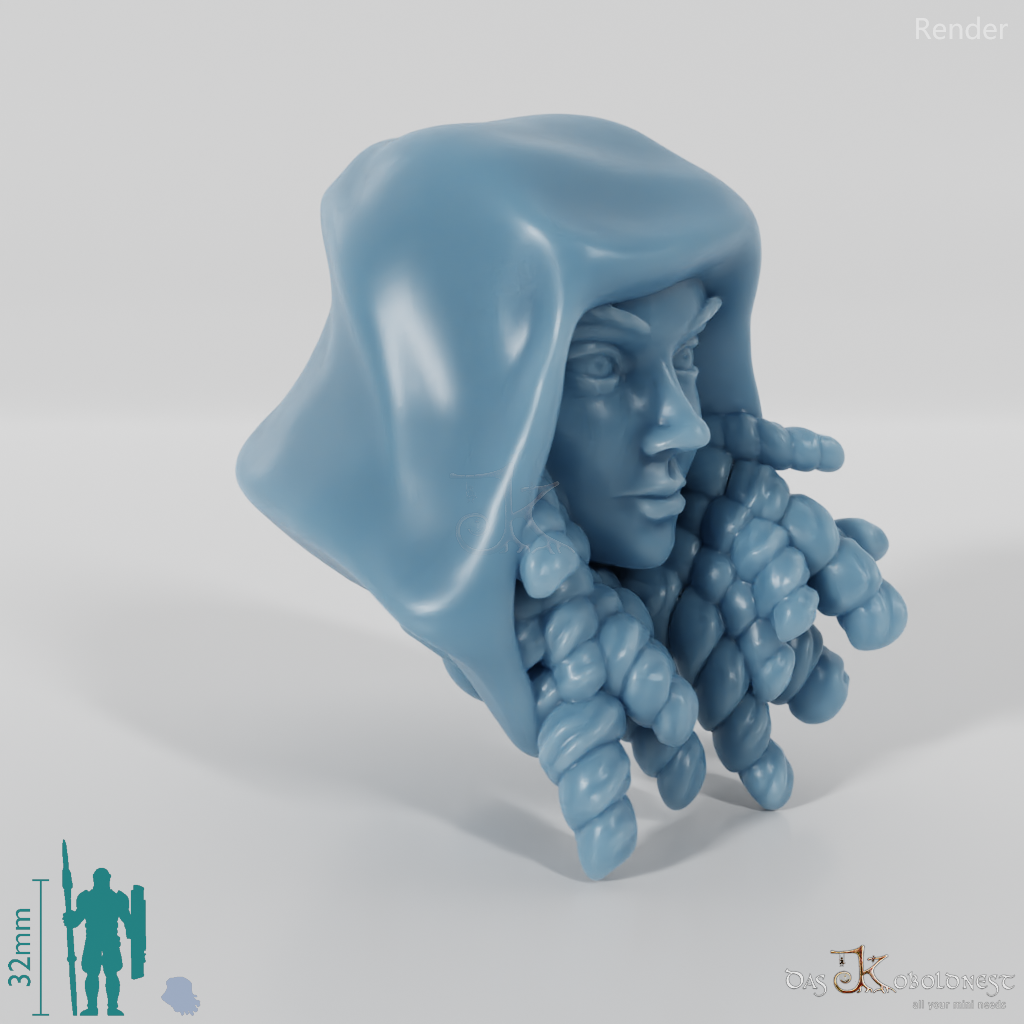 Equestrian Folk Head - Female with curls and hood