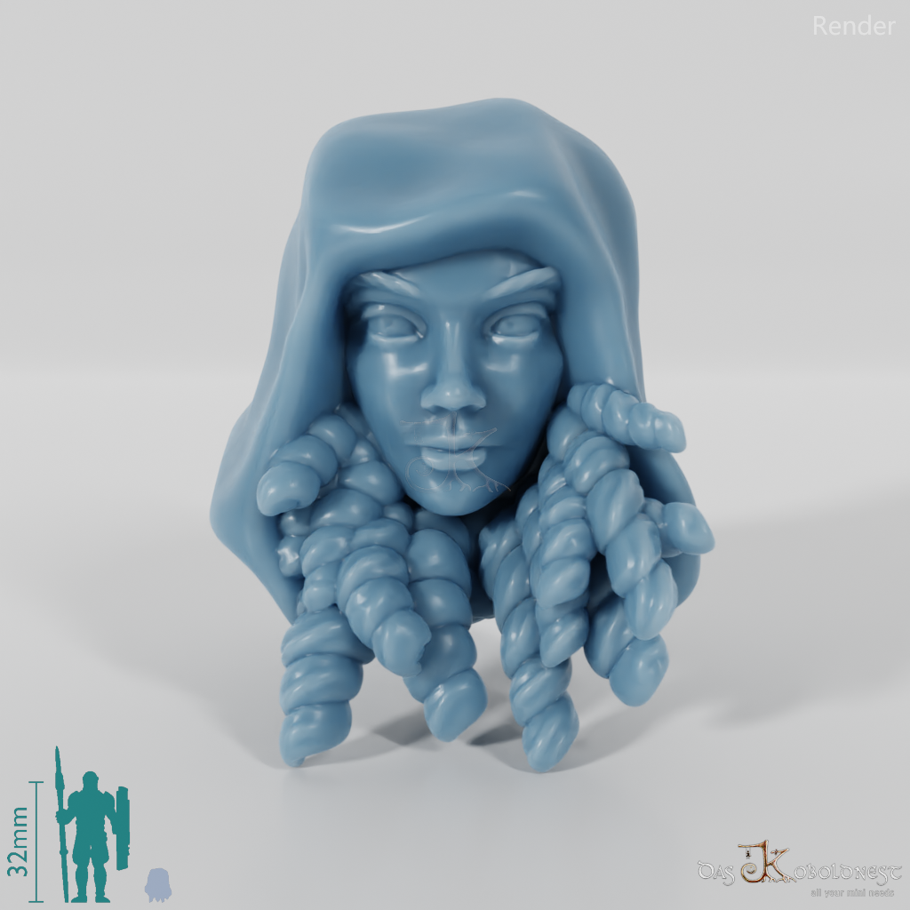 Equestrian Folk Head - Female with curls and hood