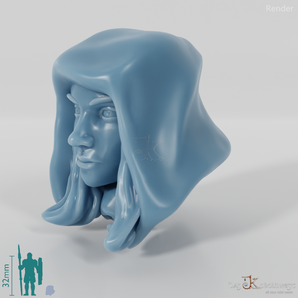 Equestrian Folk Head - Female with long hair and hood