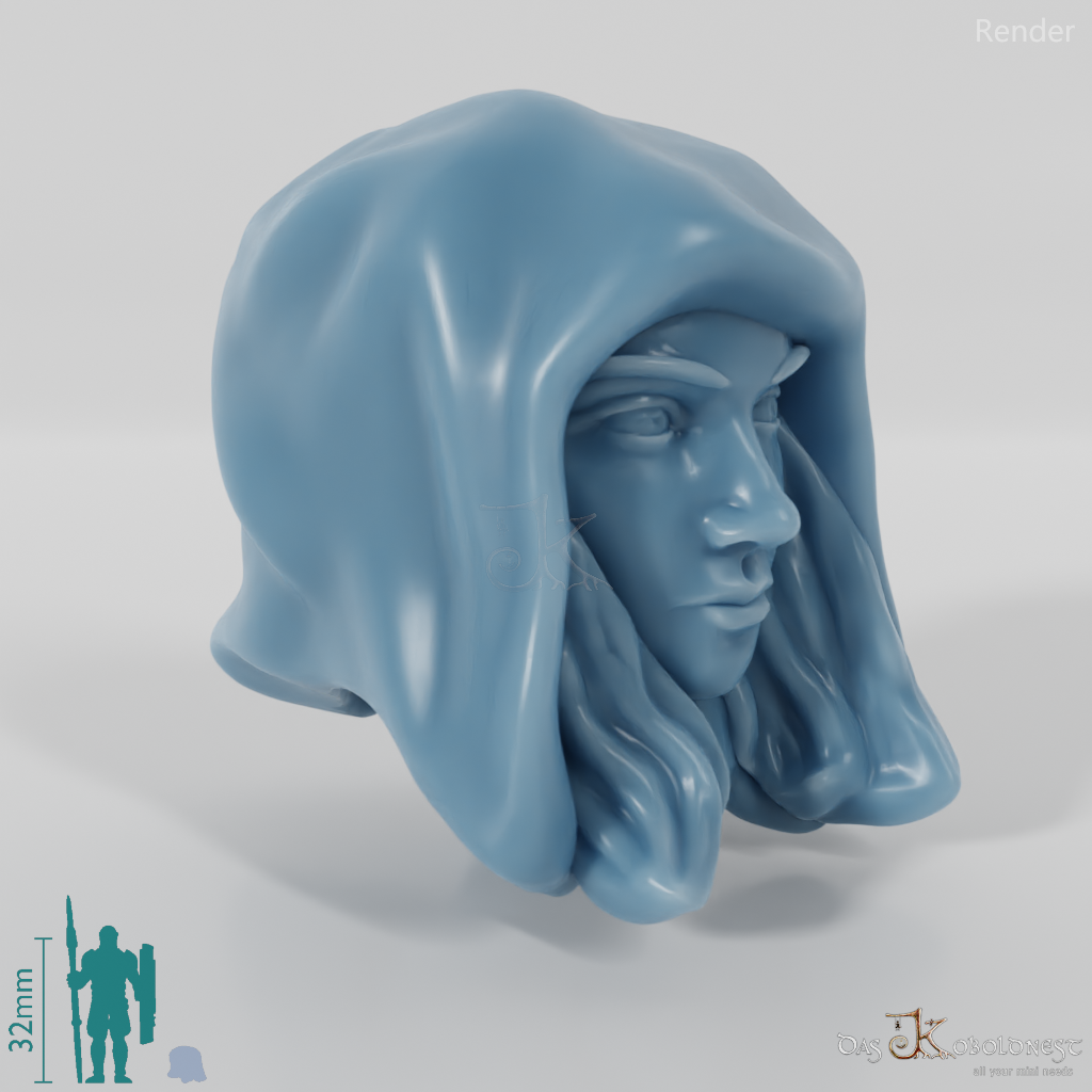 Equestrian Folk Head - Female with long hair and hood