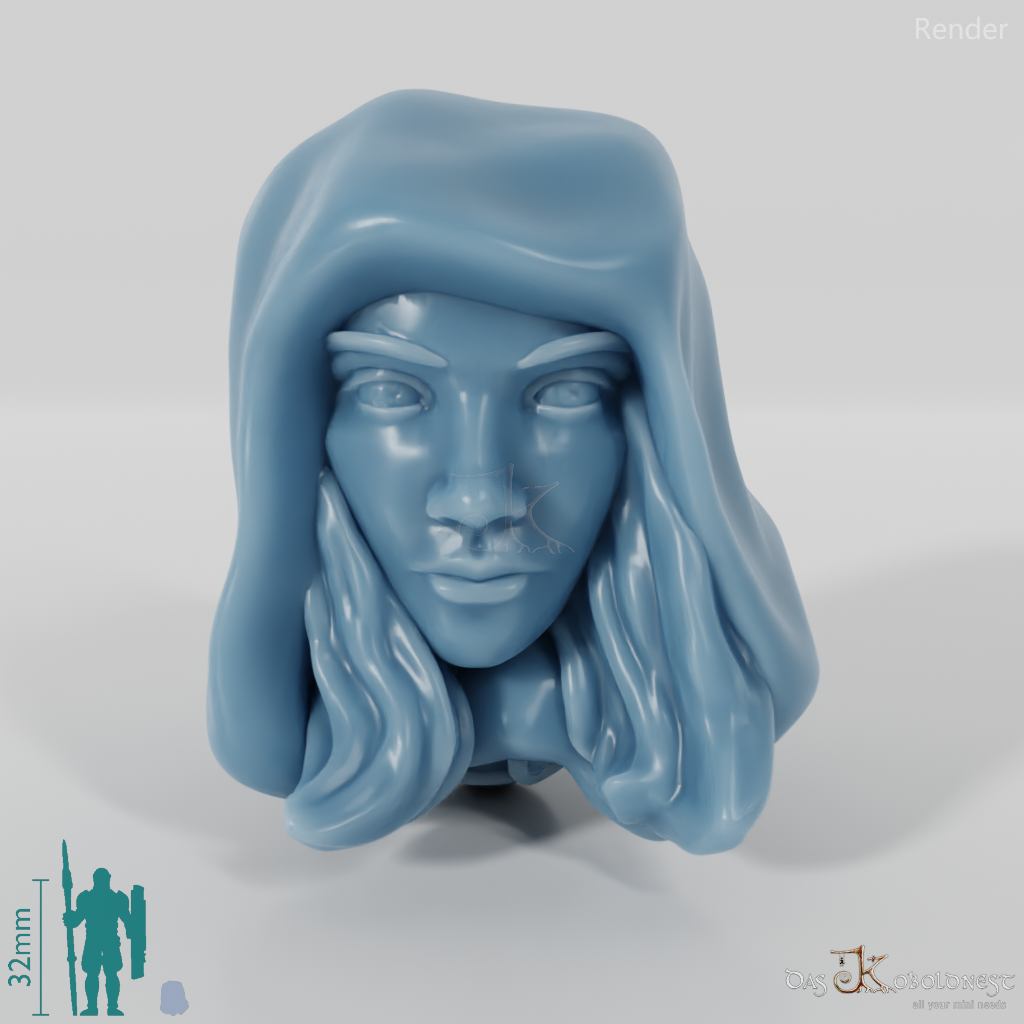 Equestrian Folk Head - Female with long hair and hood