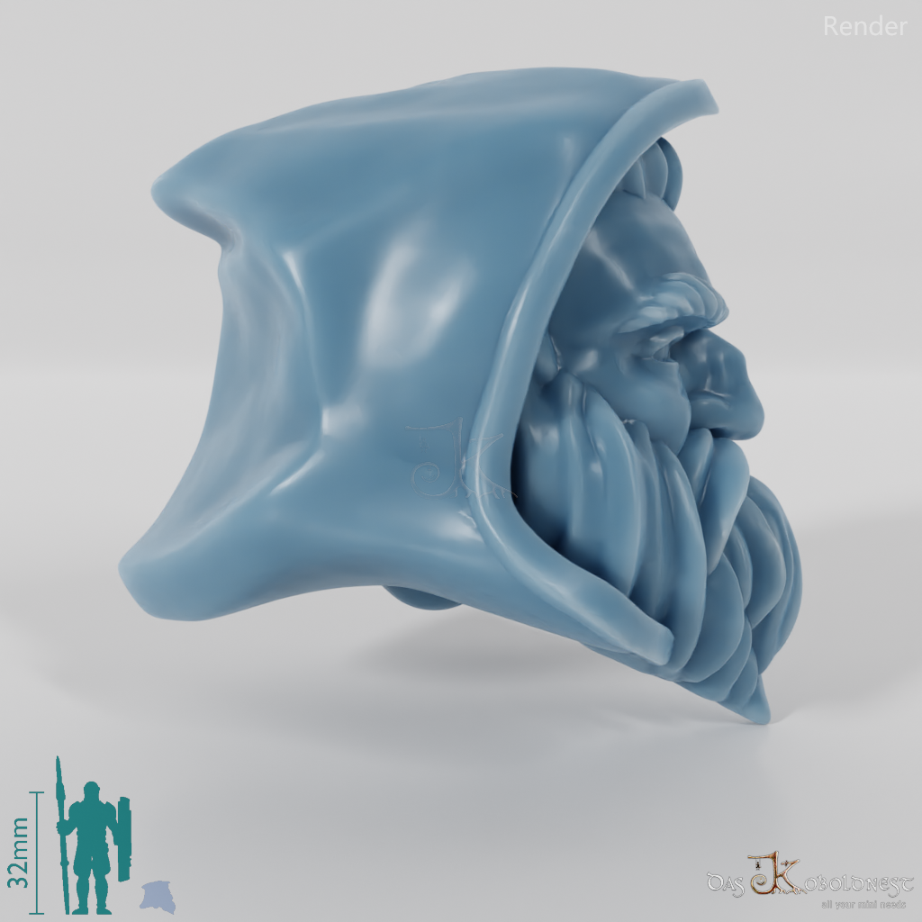 Dwarf Head - Male with hood and short beard