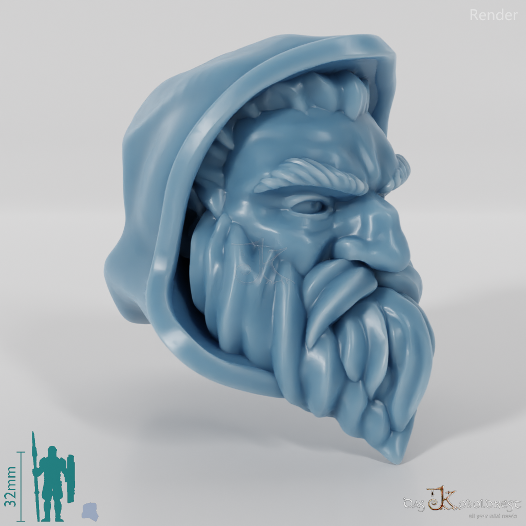 Dwarf Head - Male with hood and short beard