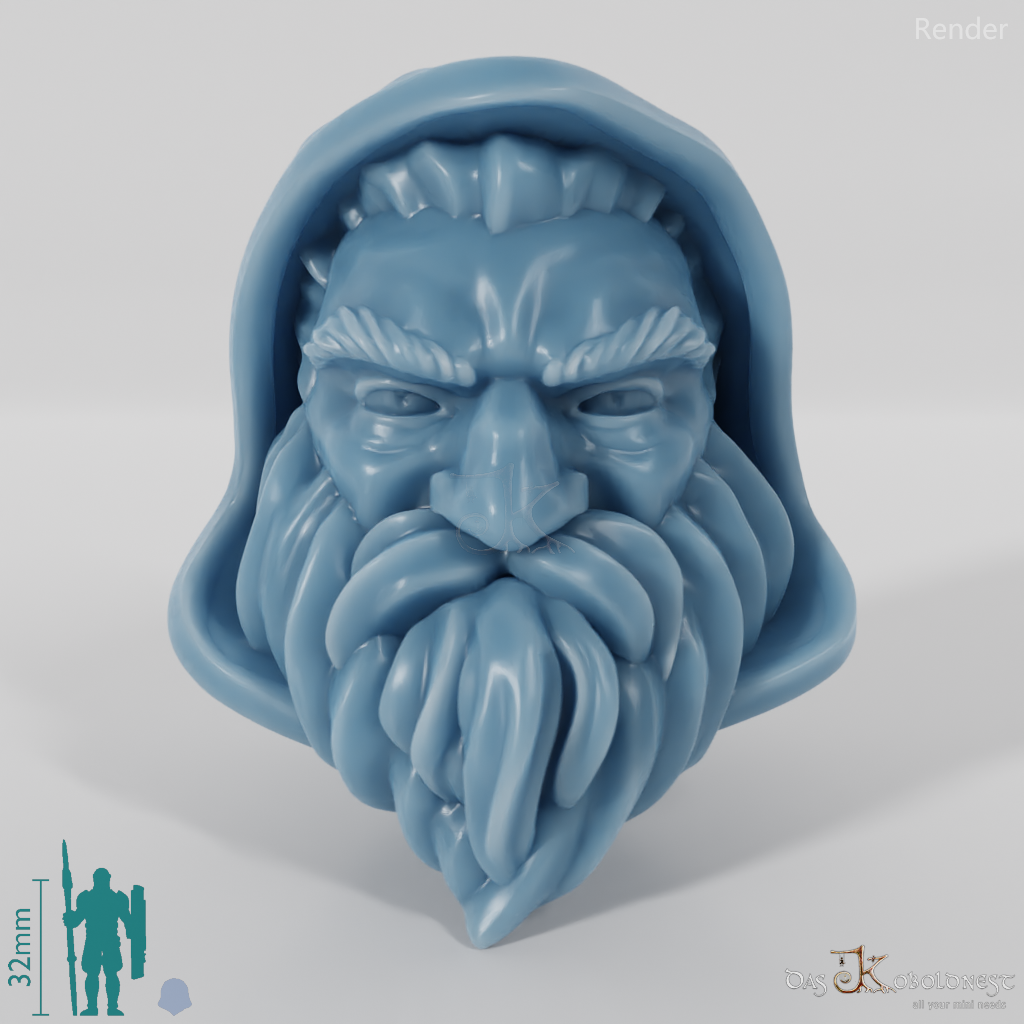 Dwarf Head - Male with hood and short beard