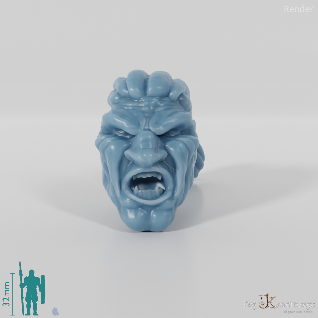 Half-orc head with dreadlocks, screaming