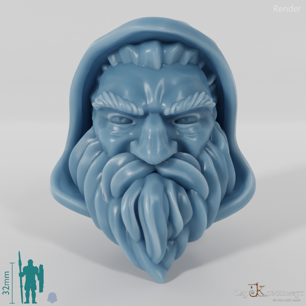 Dwarf Head - Male with hood and short beard