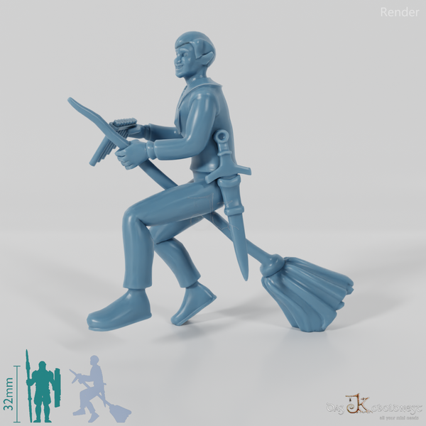 Elven bard on broom