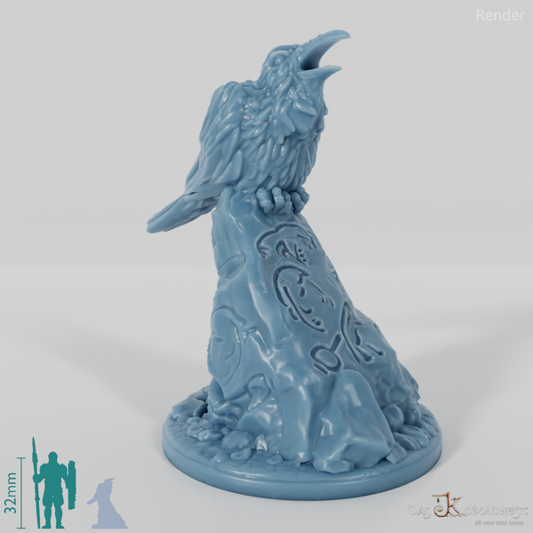 Anschlagtafel und Rabe auf Runenstein