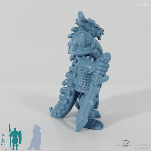 Dragon people with swords and magic