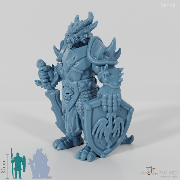 Dragon people with swords and magic