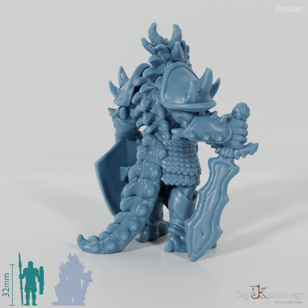 Dragon people with swords and magic