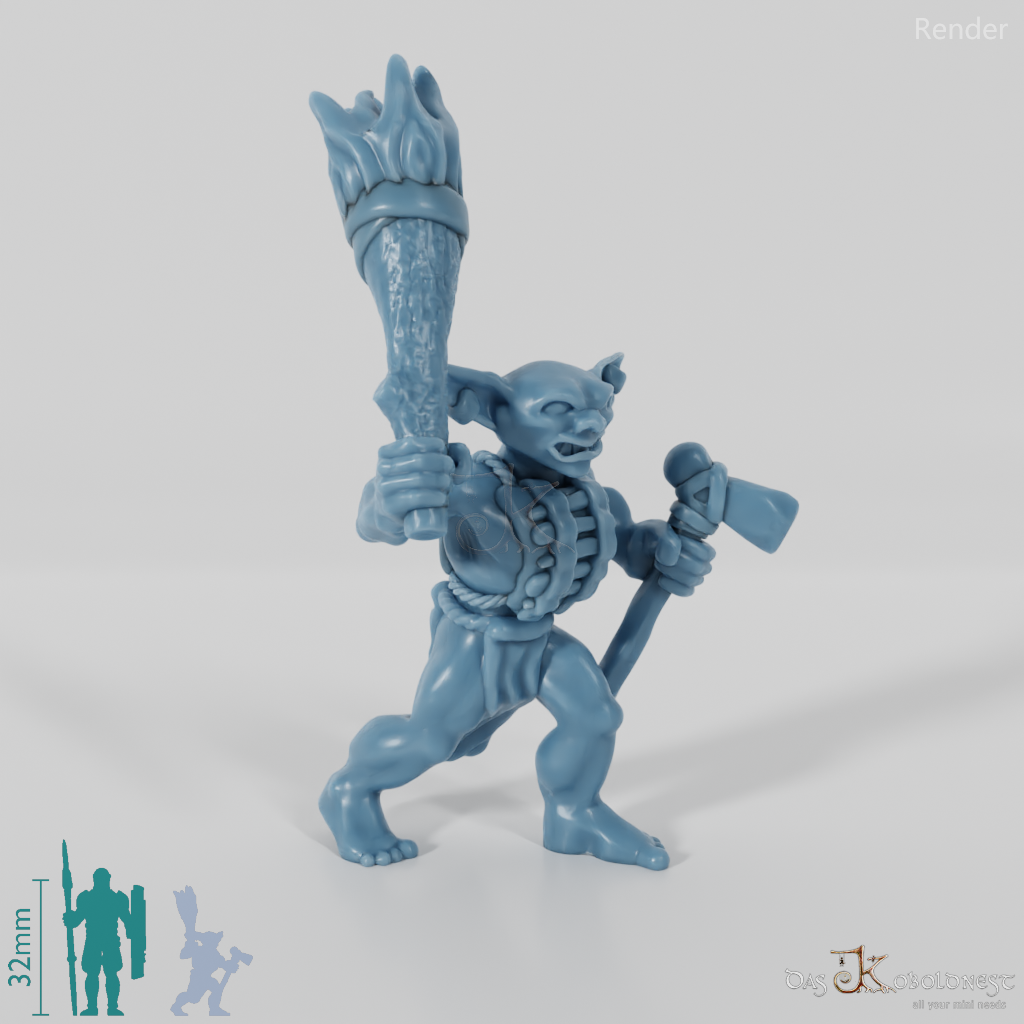 Goblin warrior with ax and torch