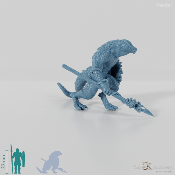 Echsenvolk-Krieger mit Speer und Schild 01