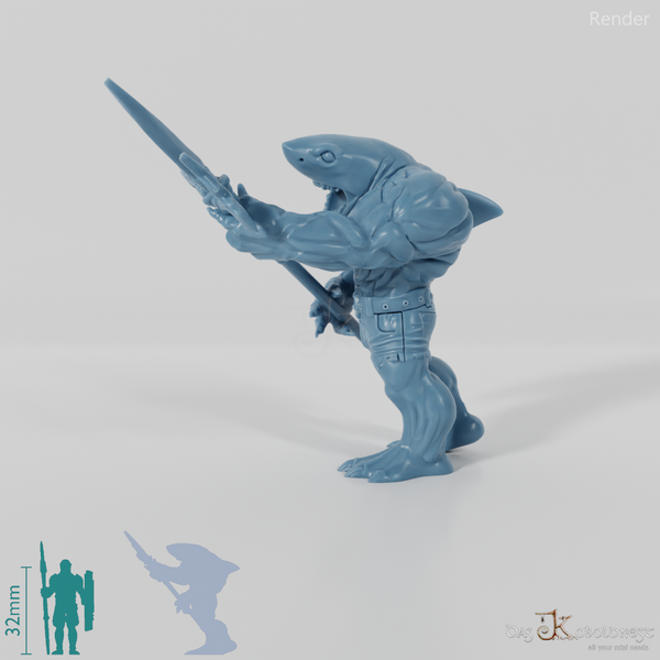 Shark people with spears