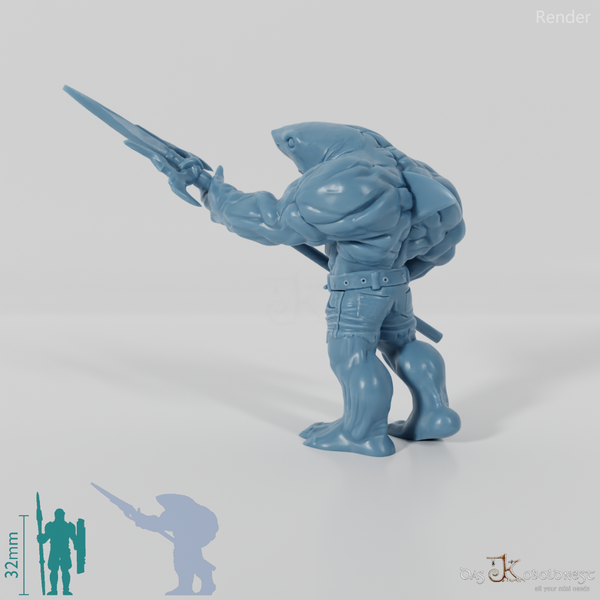 Shark people with spears