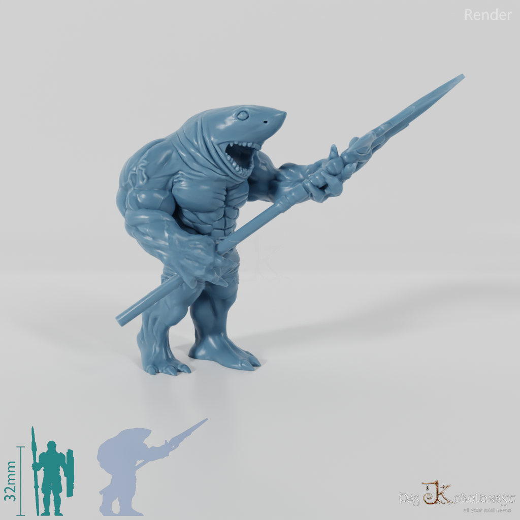 Shark people with spears